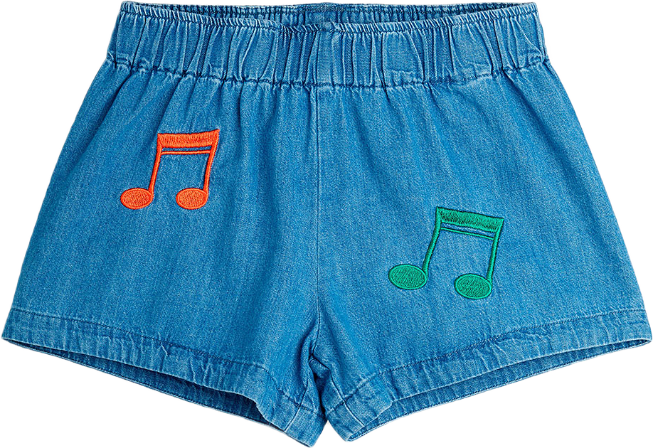 Note embroidered lightweight denim shorts, från Mini Rodini, i färgen Blue.