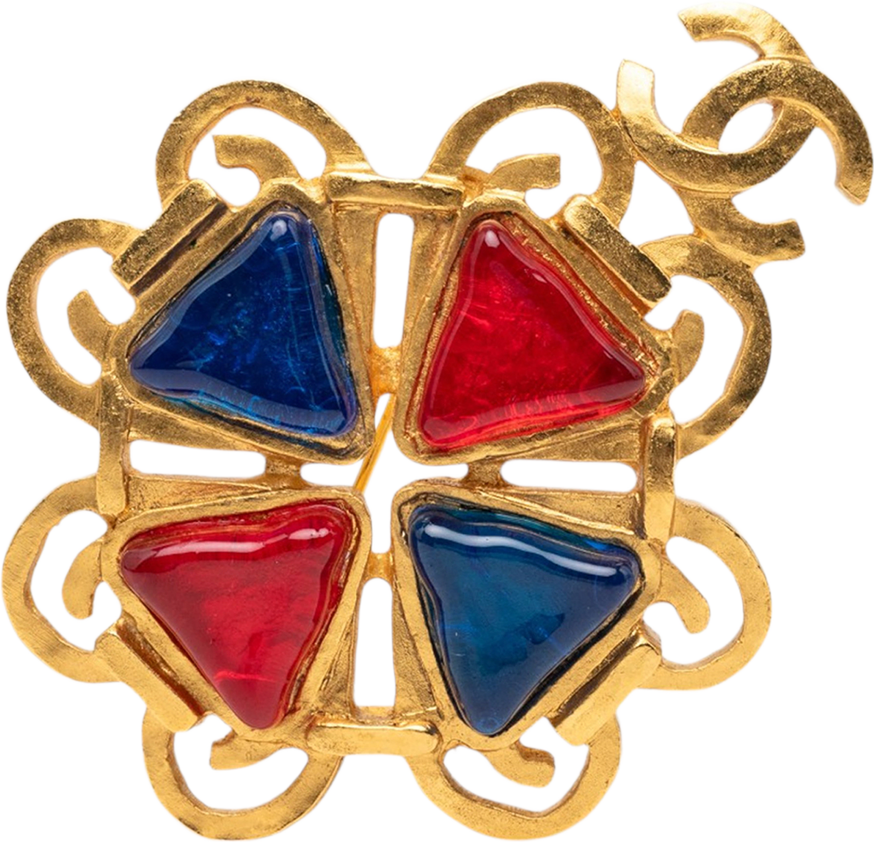 Chanel Cc Gold Plated Multicolor Gripoix Brooch, från Luxclusif, i färgen guld.