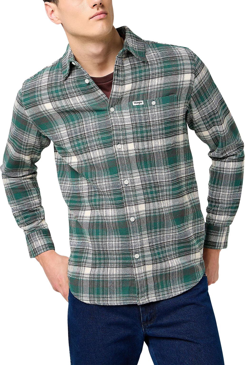 Regular Brushed 1 Pocket Shirt, från Wrangler, i färgen Green Birch.
