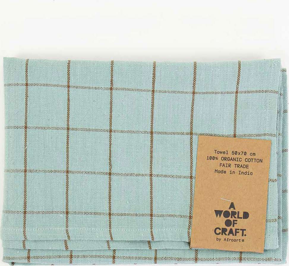 Eco Grid Handduk 50X70 cm, från A World of Craft, i färgen Turkos/Brun.