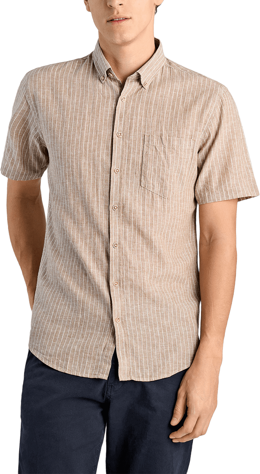 Cotton/linen shirt S/S, från Lindbergh, i färgen Mid Sand.