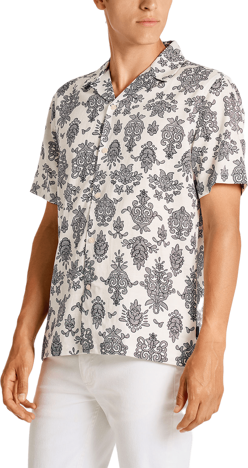 Cotton/Lyocel AOP Shirt S/S, från Lindbergh, i färgen White.