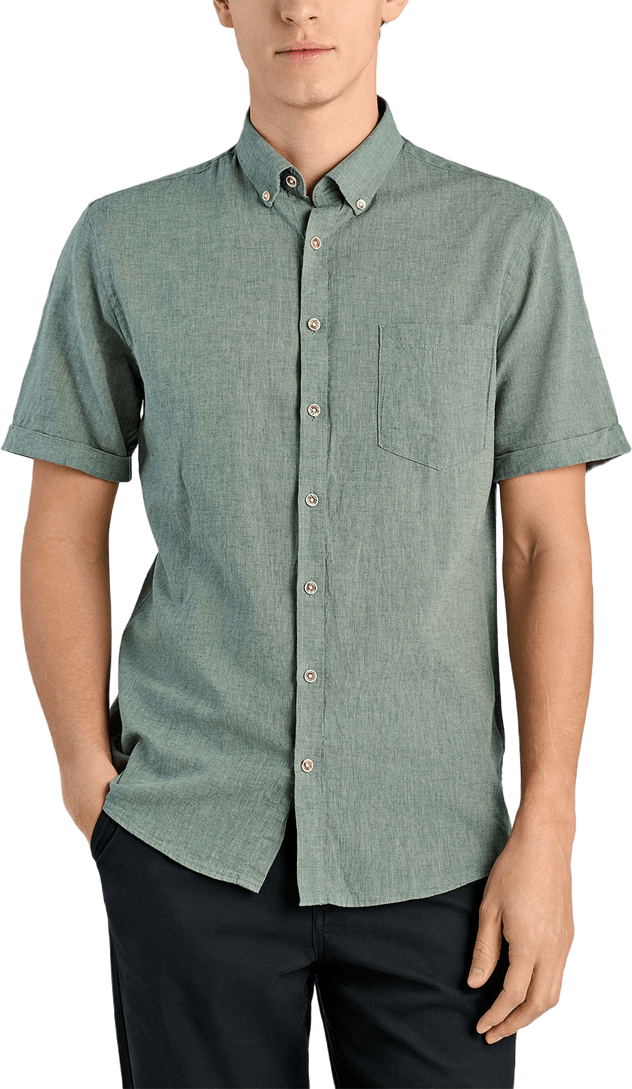 Cotton/linen shirt S/S, från Lindbergh, i färgen Faded Green.