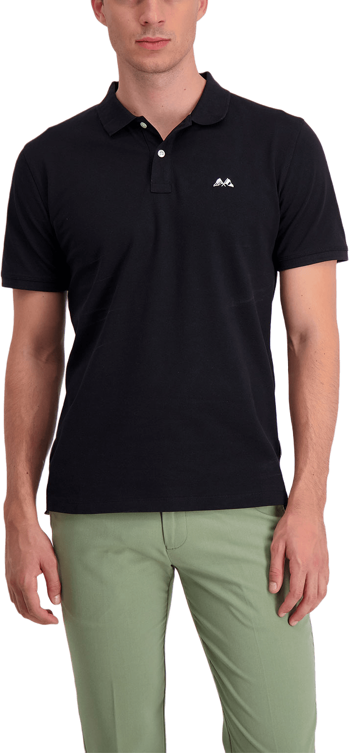 Polo shirt w. zip neck, från Lindbergh, i färgen Space Black.