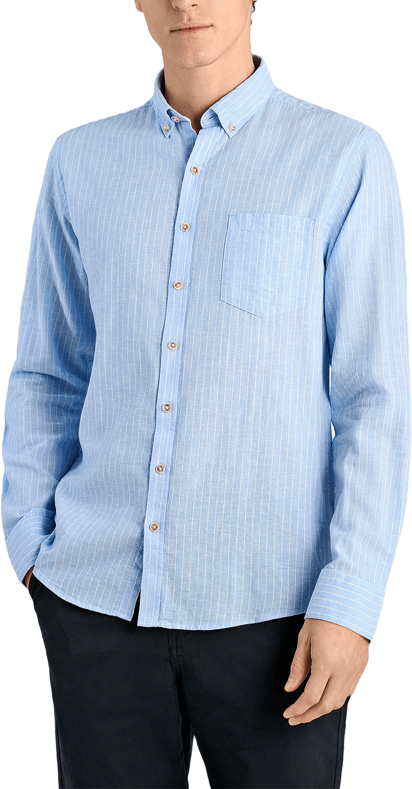 Cotton/linen shirt L/S, från Lindbergh, i färgen Lt Blue.