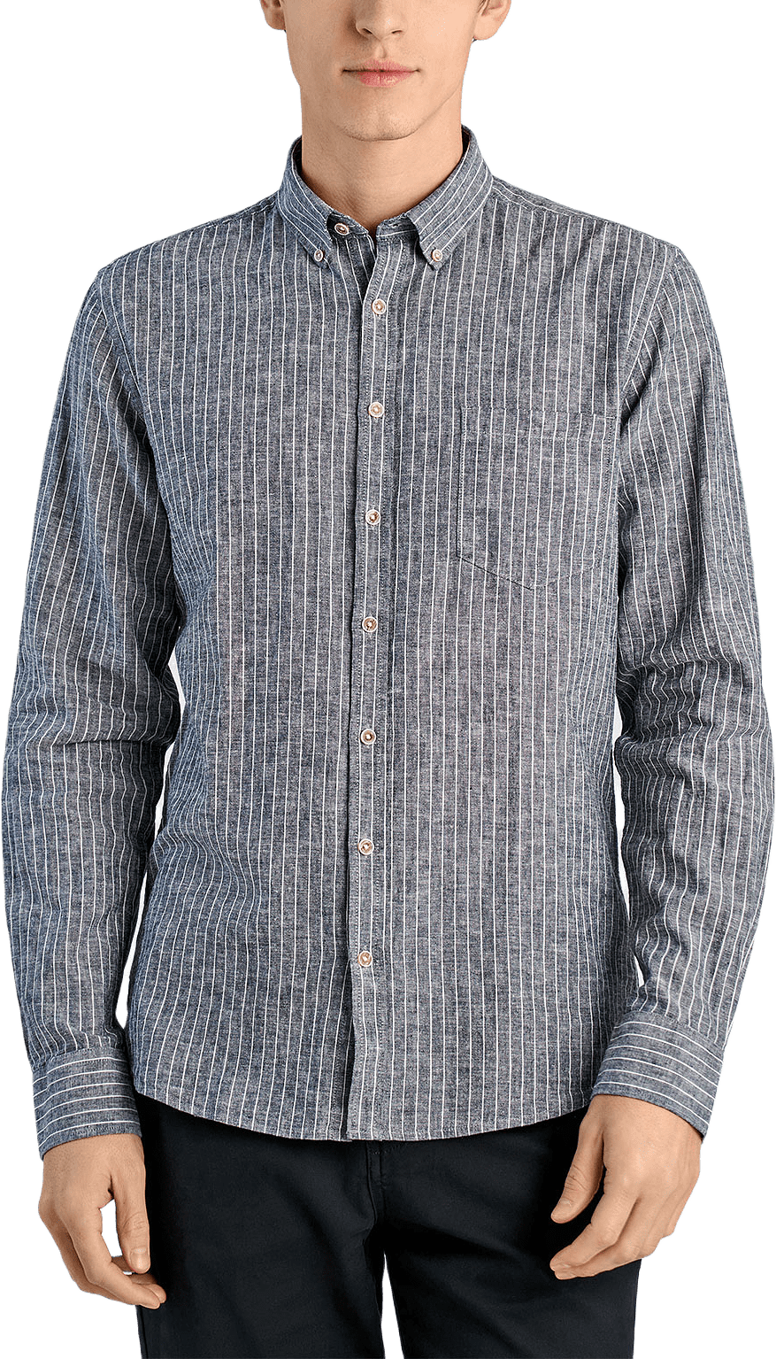Cotton/linen shirt L/S, från Lindbergh, i färgen Navy.