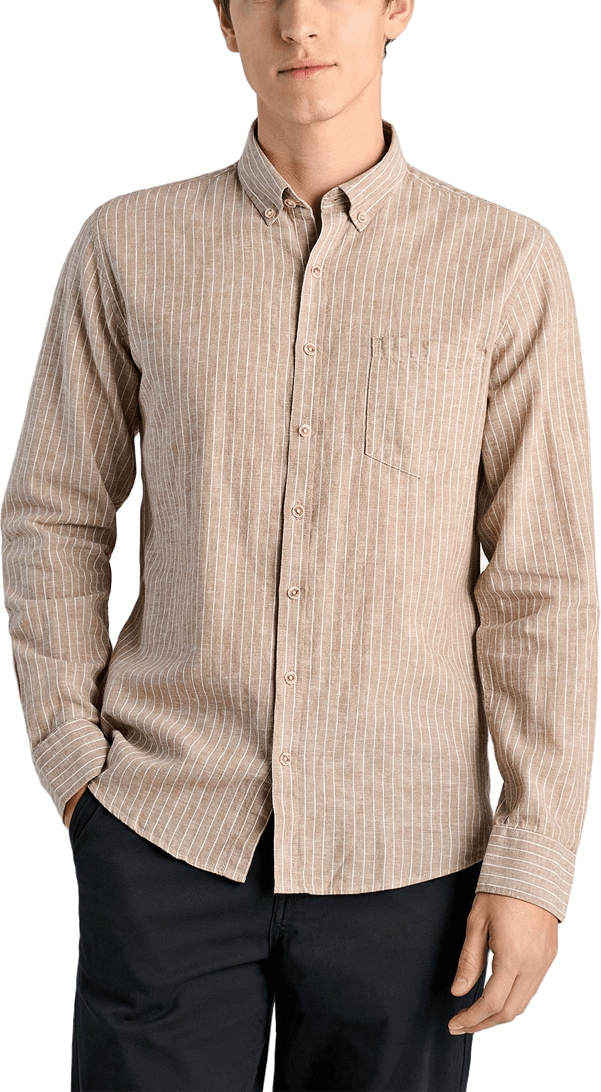Cotton/linen shirt L/S, från Lindbergh, i färgen Mid Sand.