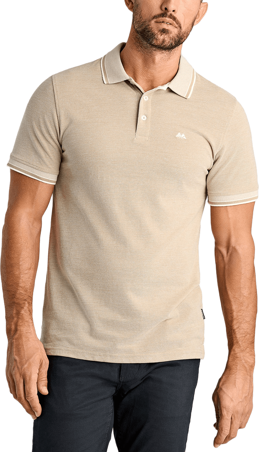 Orangic cotton polo piqué S/S- relaxed fit- regular collar, från Lindbergh, i färgen Sand.