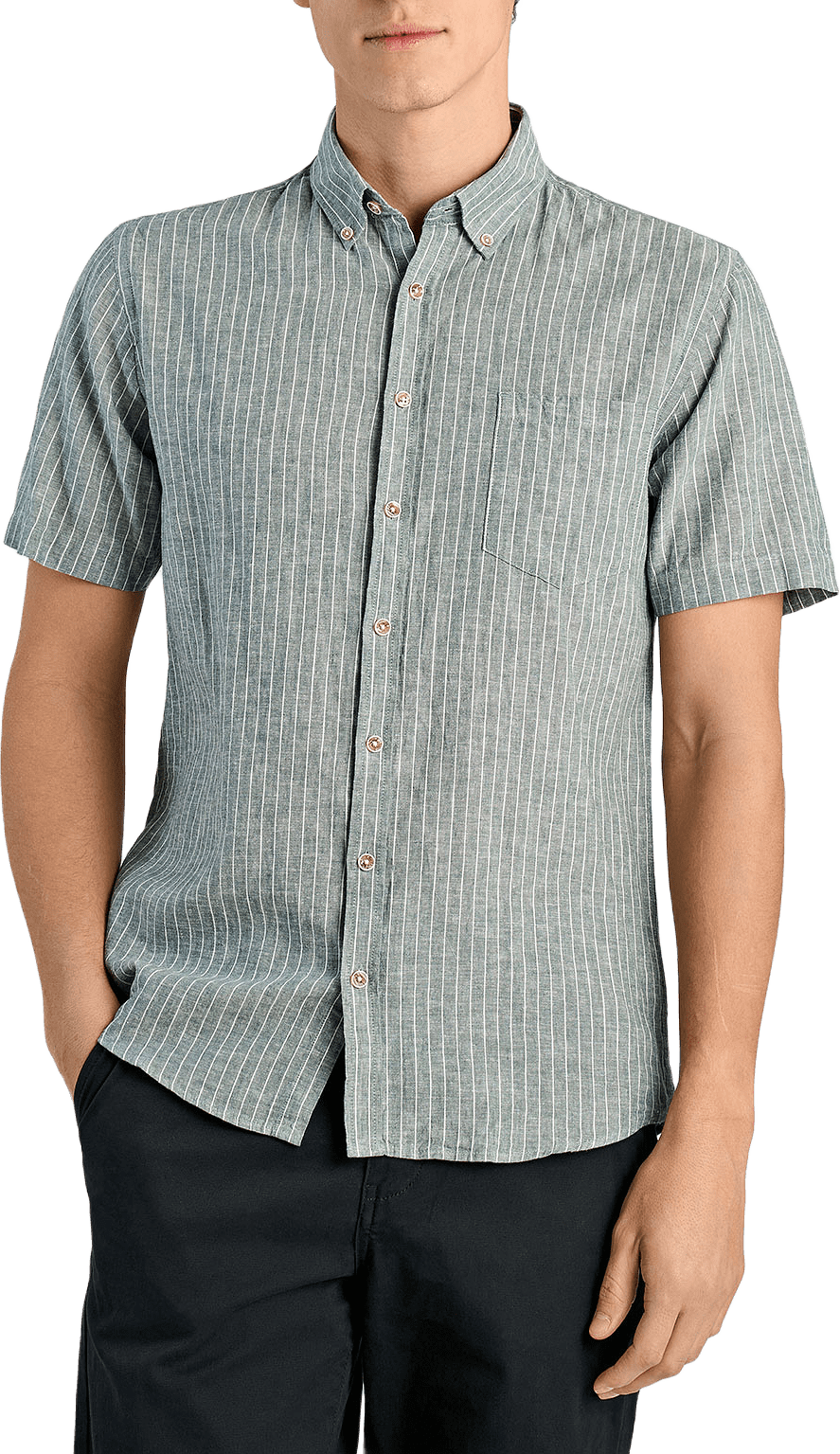 Cotton/linen shirt S/S, från Lindbergh, i färgen Faded Green.