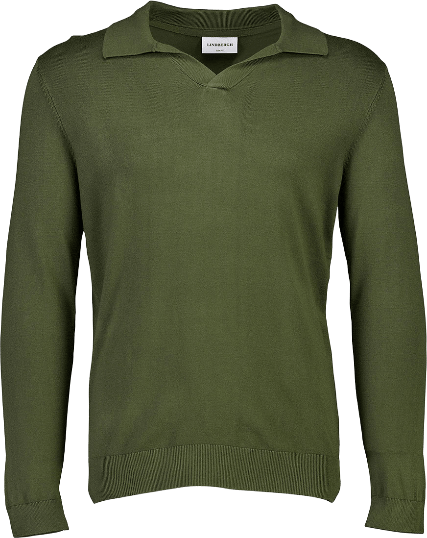 Lindbergh Ecovero L/S v-neck polo Knit, från Lindbergh, i färgen Army.