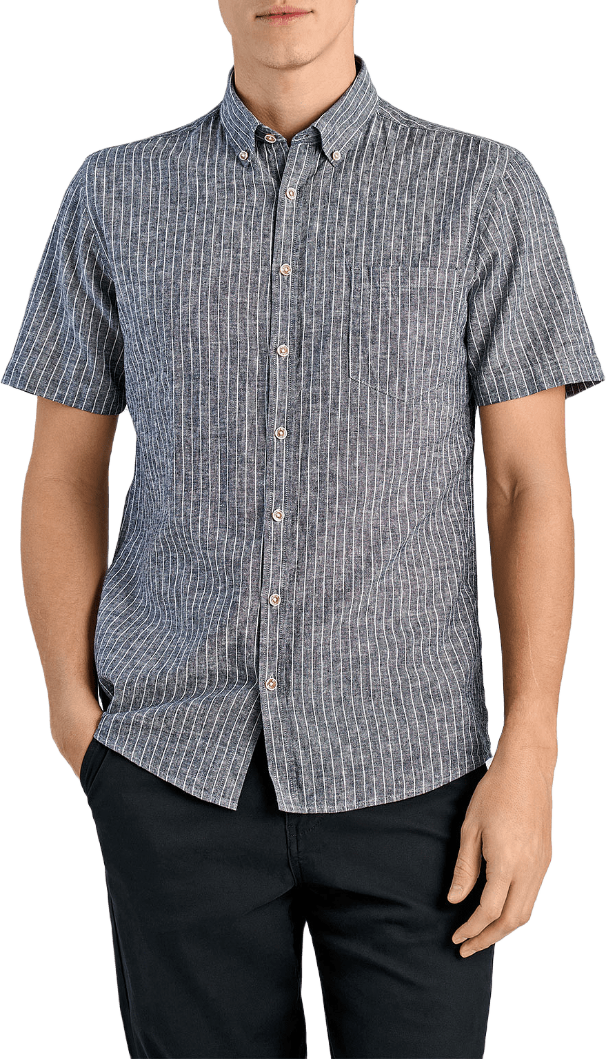 Cotton/linen shirt S/S, från Lindbergh, i färgen Navy.