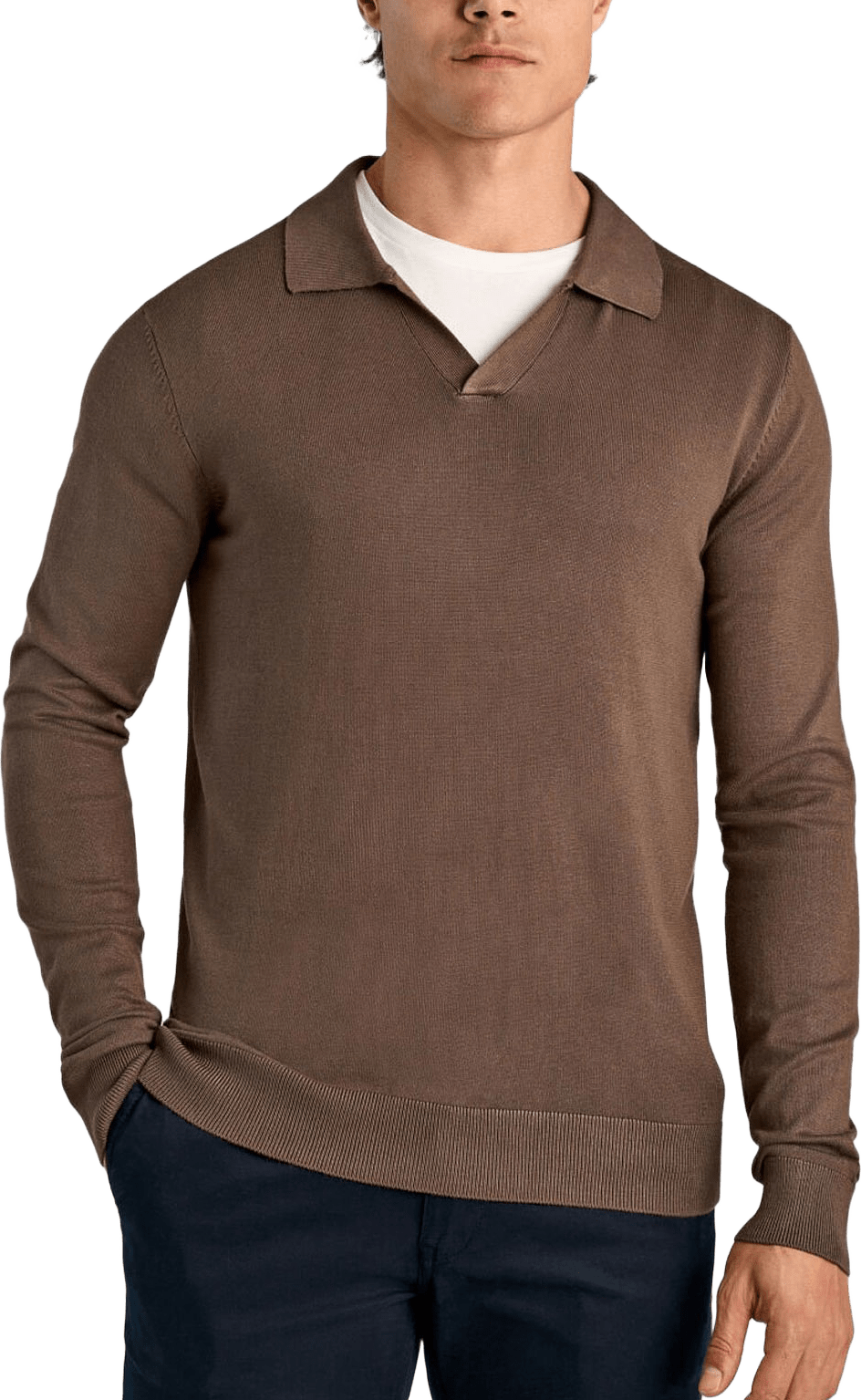 Lindbergh Ecovero L/S v-neck polo Knit, från Lindbergh, i färgen Dk Beige.