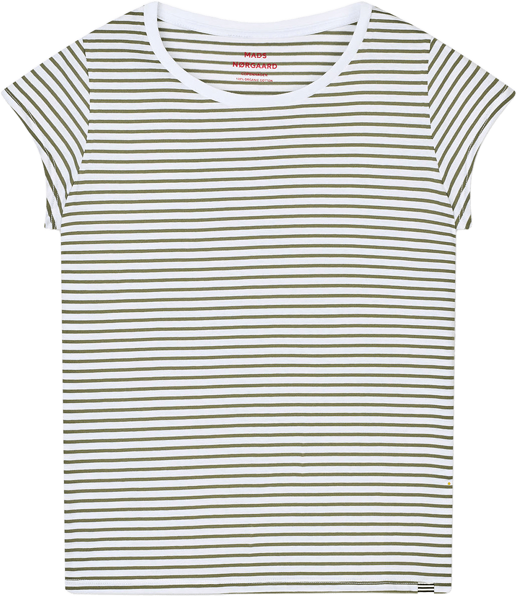 Fine Jersey Stripe Teasy Tee FAV, från Mads Nørgaard, i färgen Four Leaf Clover/Brilliant Whi.