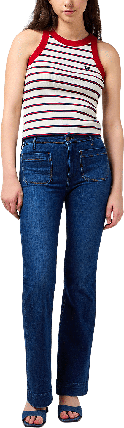 Flare Jeans, från Wrangler, i färgen Dark Wash.