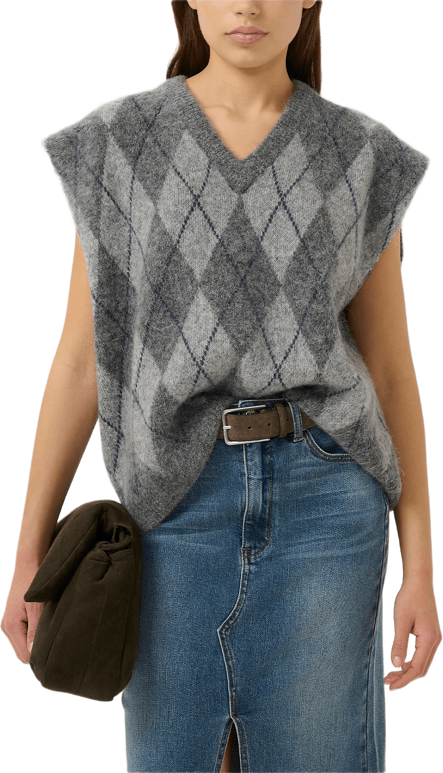 GZsasi Vest, från Gestuz, i färgen Check Dark Grey/Grey/Blue Comb.