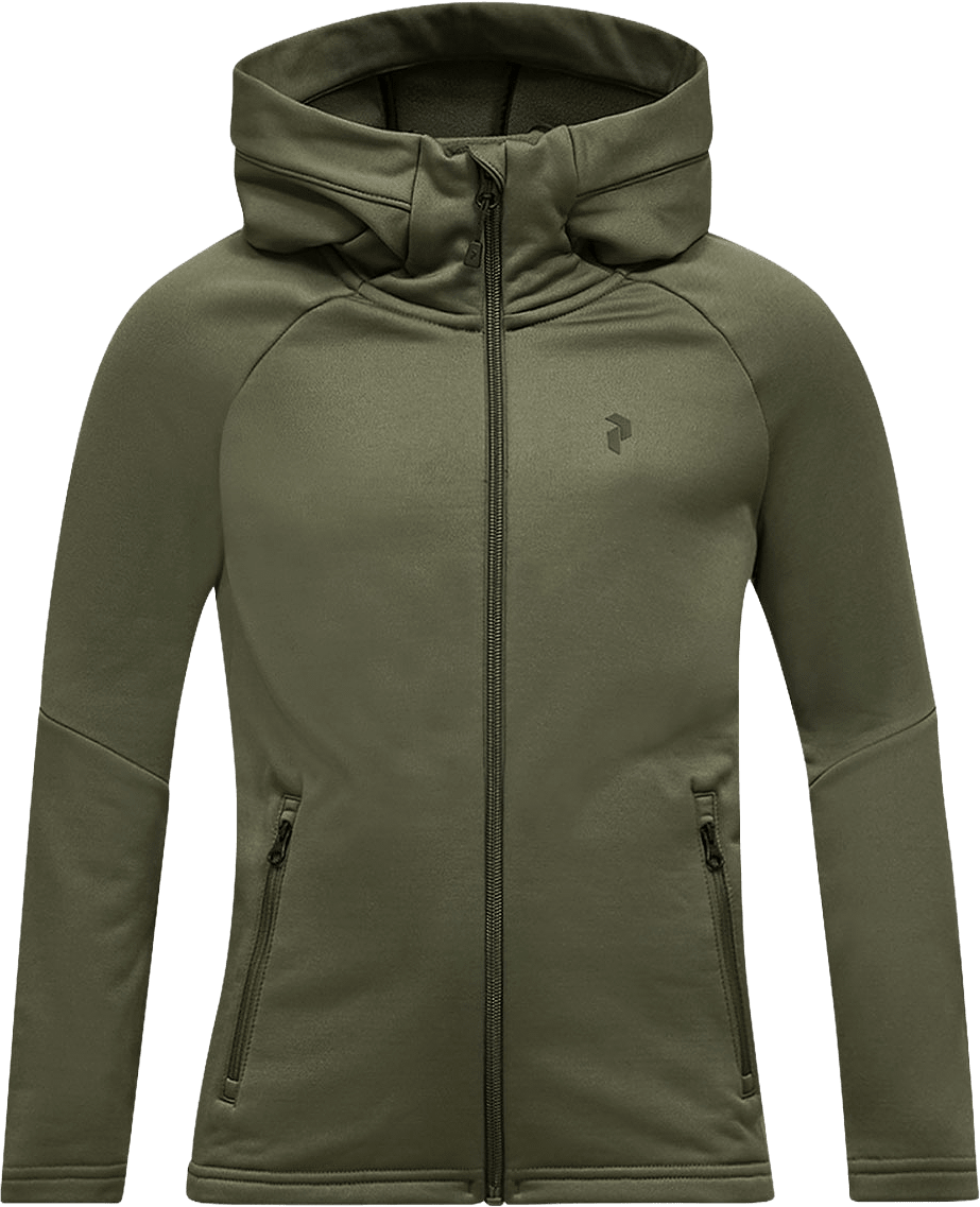 Jr Rider Essentials Zip Hood, från Peak Performance, i färgen Pine Needle-pine Needle.