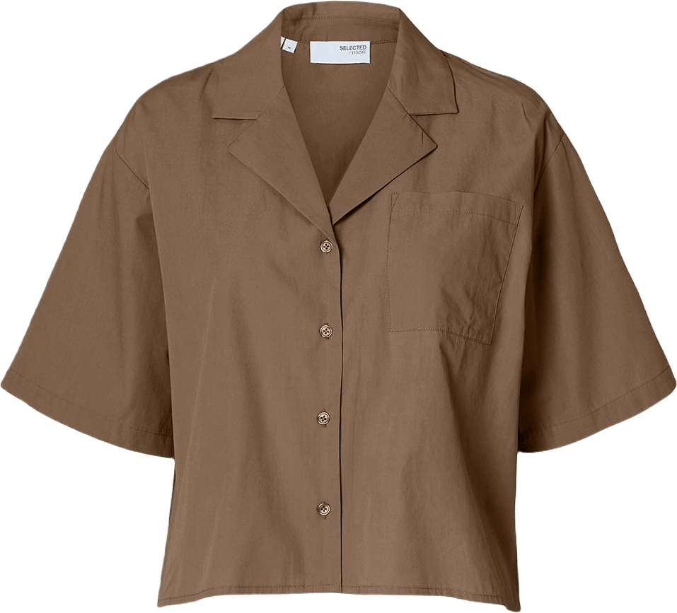 KORTÄRMAD CROPPAD SKJORTA, från Selected Femme, i färgen Coca Mocha.