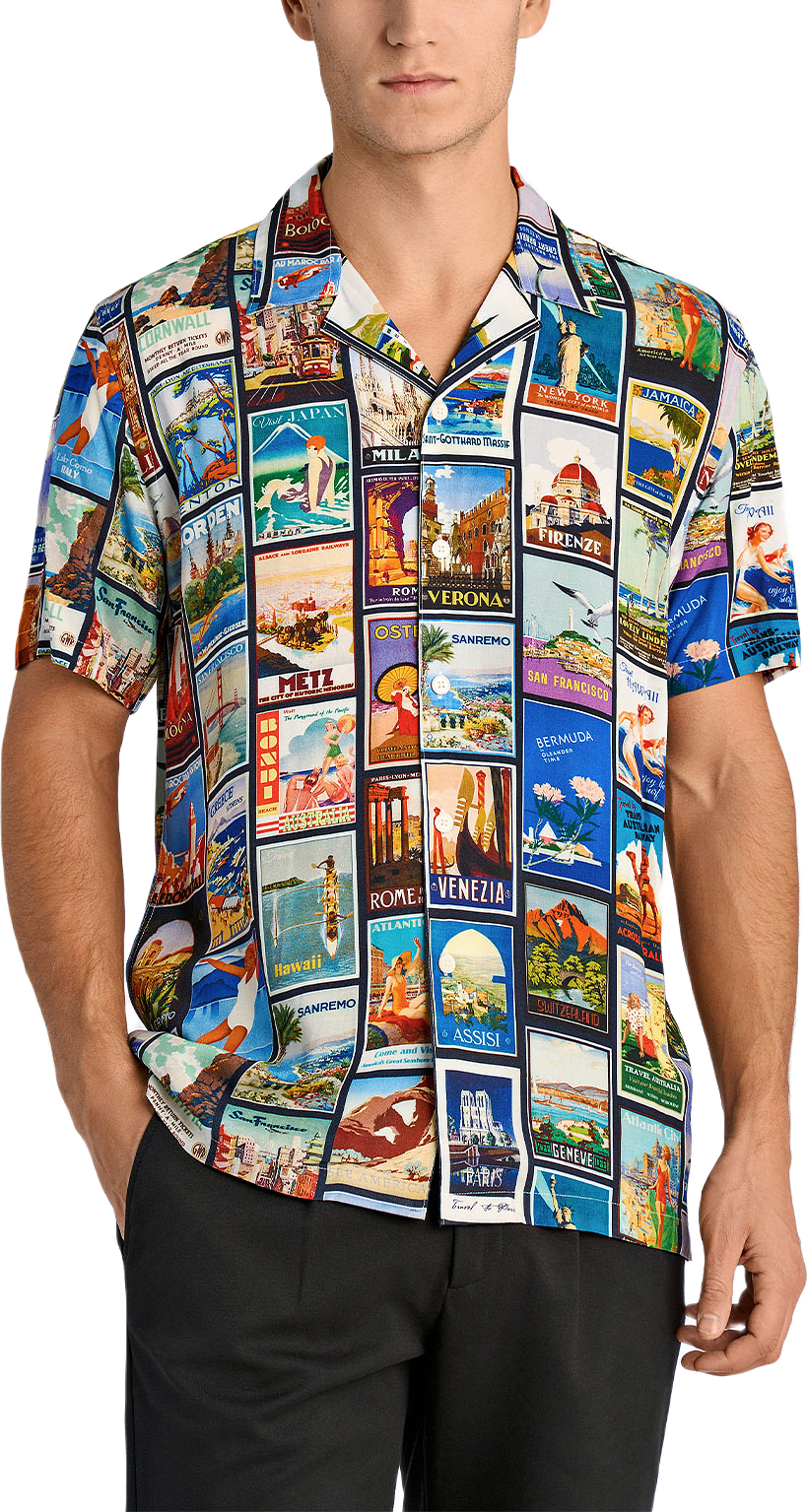 Resort Viscose AOP Shirt S/S, från Lindbergh, i färgen Navy.