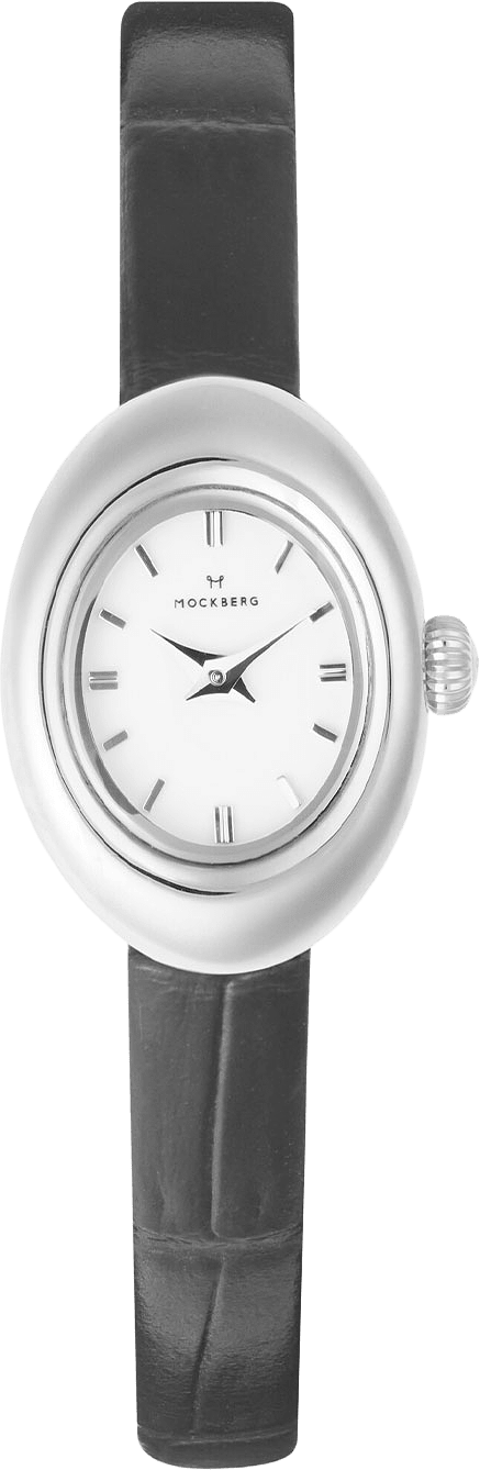 Belle Oval Petite Leather Steel Watch, från Mockberg, i färgen Silver.