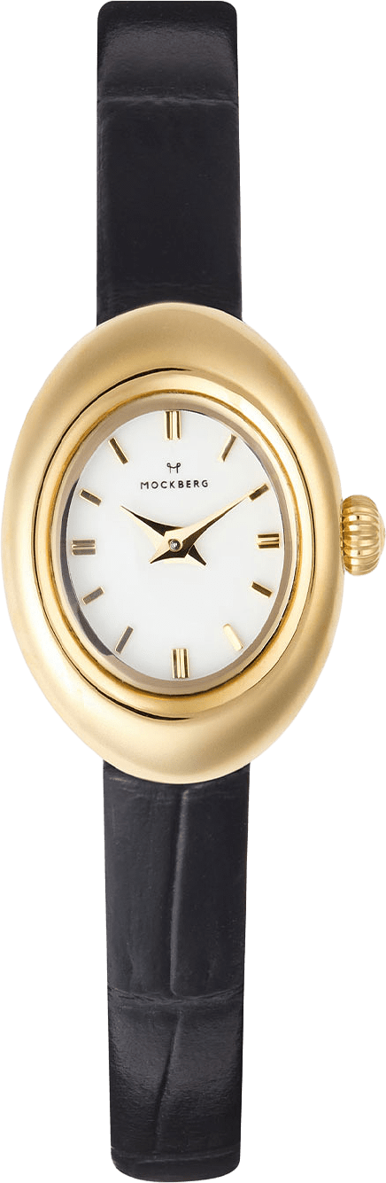 Belle Oval Petite Leather Gold Watch, från Mockberg, i färgen Gold.