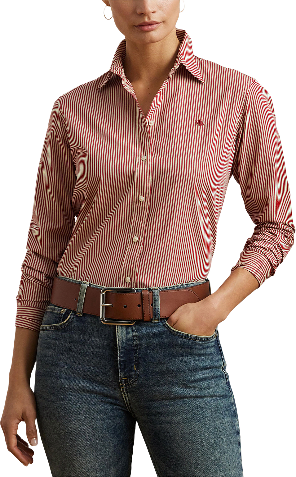 Classic Fit Striped Broadcloth Shirt, från Lauren Ralph Lauren, i färgen Red/Cream.