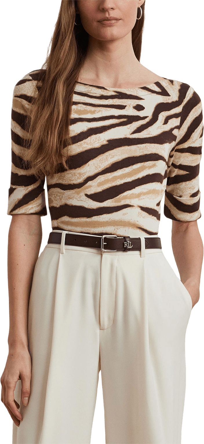 Stretch Cotton Boatneck Tee, från Lauren Ralph Lauren, i färgen Cream/Brown.