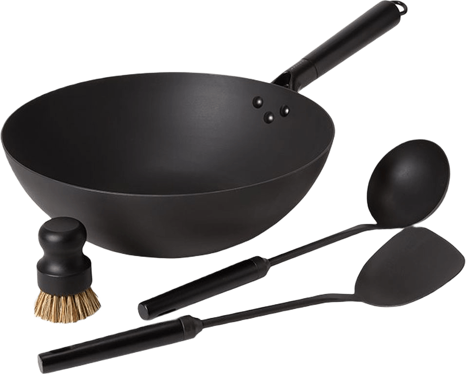 Wok Set Kolstål 2,5 mm, från Satake, i färgen Svart.