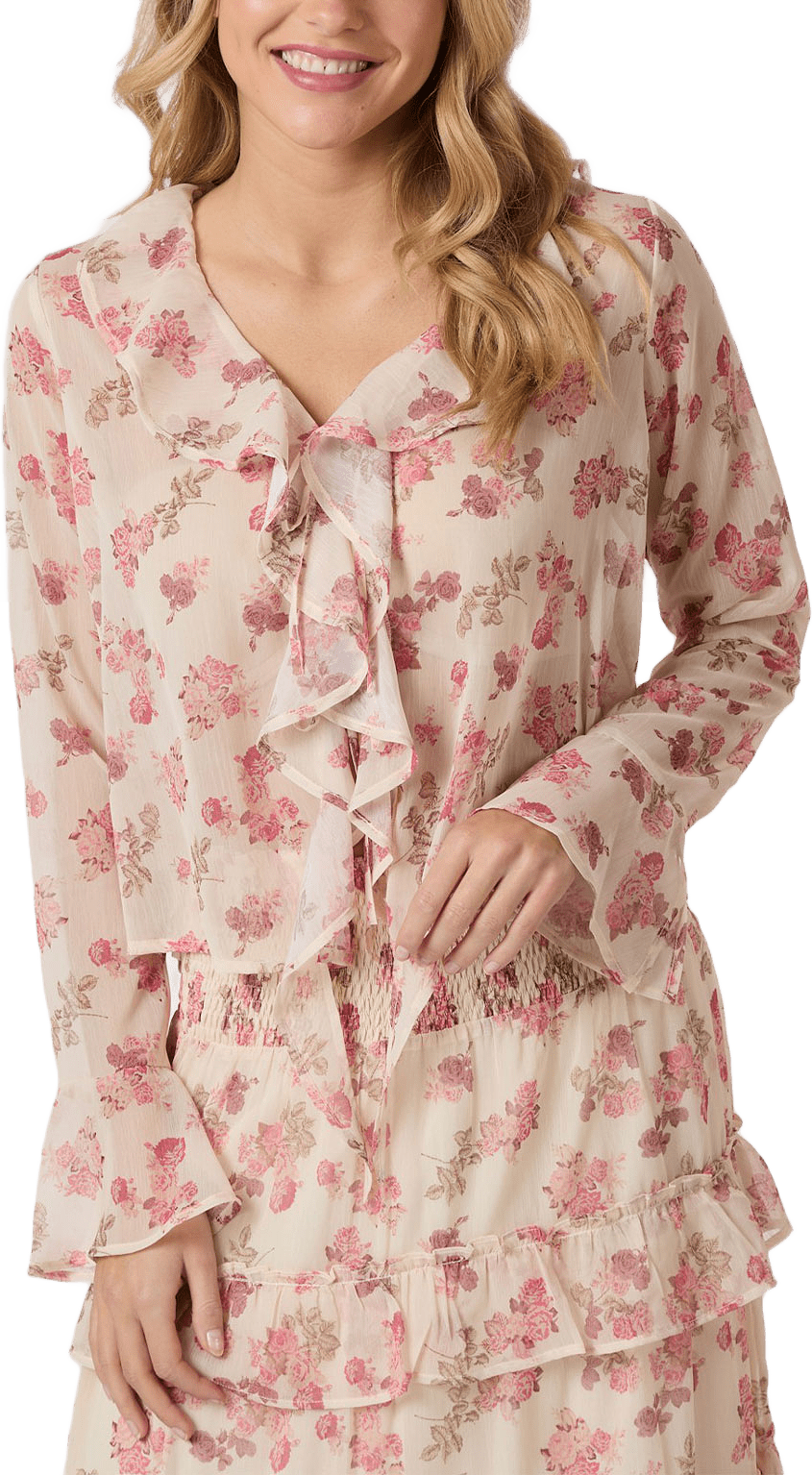 Anika Marigold Print Blouse, från Neo Noir, i färgen Creme.