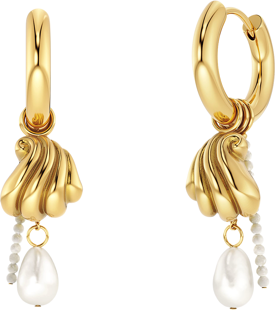 Beach Pearls Hoops Offwhite Gold