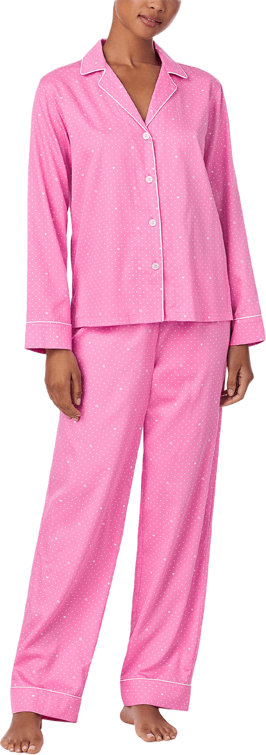 Long Sleeve Notch Collar long pant PJ set, från Lauren Ralph Lauren, i färgen Pink Print.