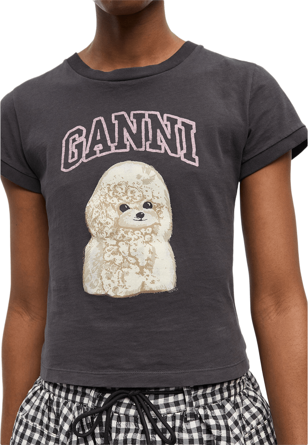 Basic Cotton Jersey Poodle Baby Fit T-shirt, från GANNI, i färgen Phantom.