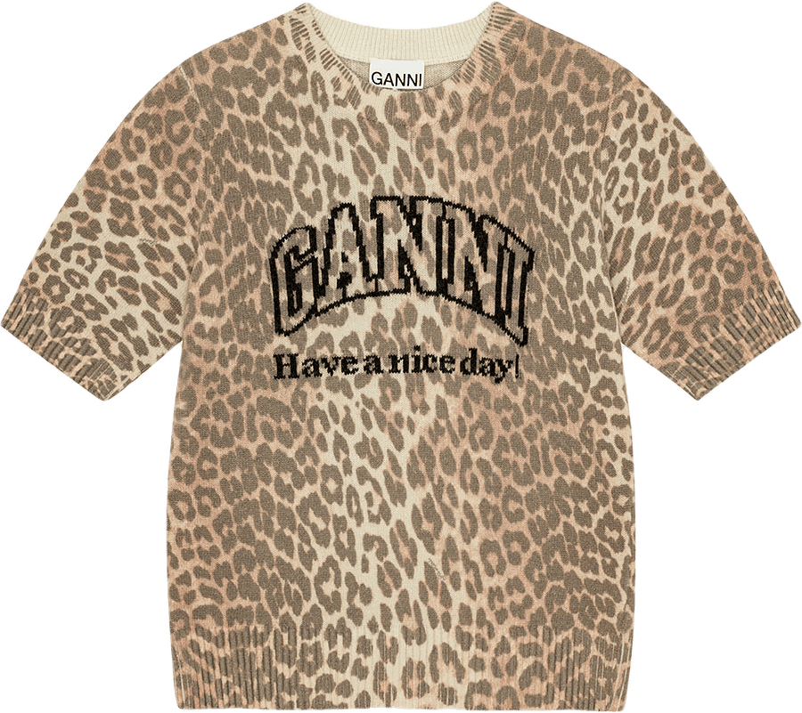 Graphic Wool Mix Printed Leopard T-shirt, från GANNI, i färgen Leopard.
