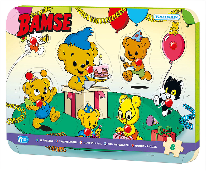 Träpussel med knopp, 8 bitar Bamse, från BAMSE.