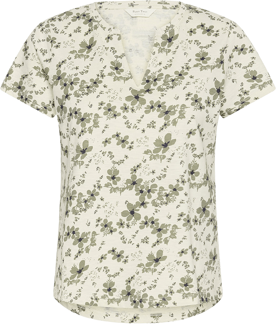 GesinasPW T-shirt, från Part Two, i färgen Vetiver Contrast Flower Print.