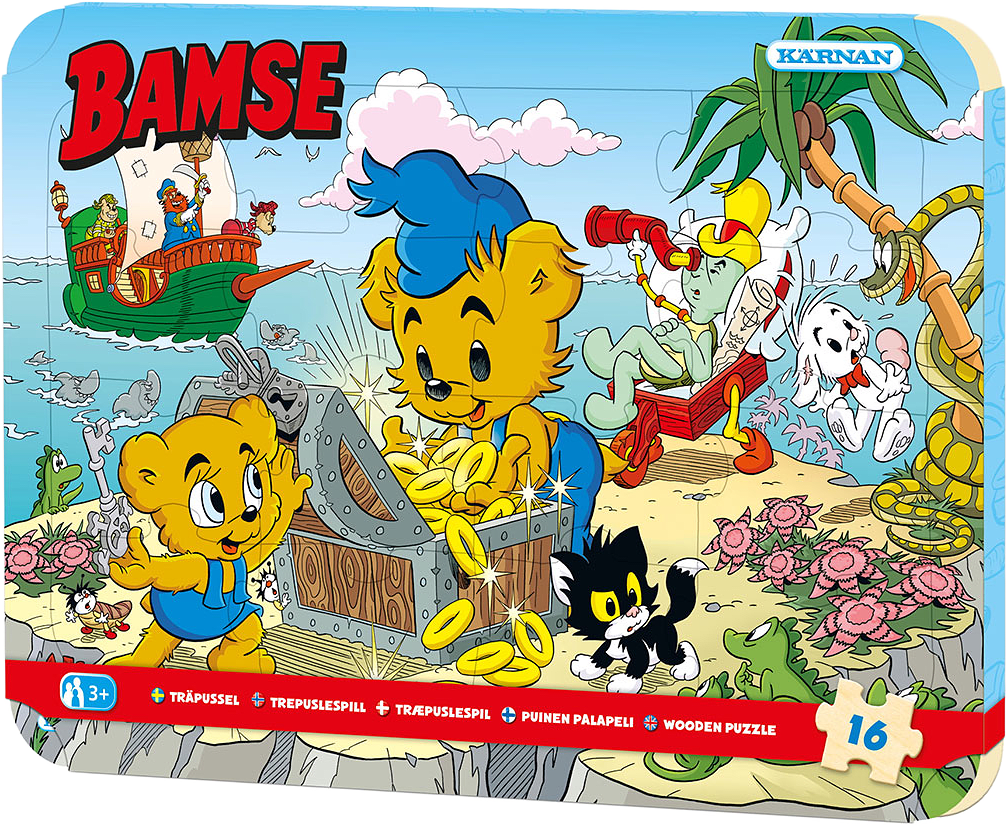 Träpussel i ram 16 bitar, Bamse sjörövare, från KÄRNAN.