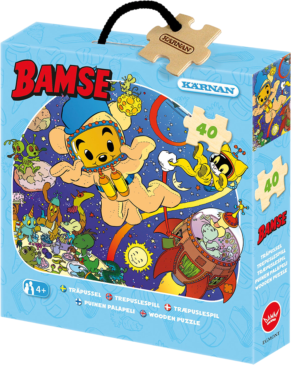 Träpussel med 40 bitar, Bamse i rymden, från KÄRNAN.