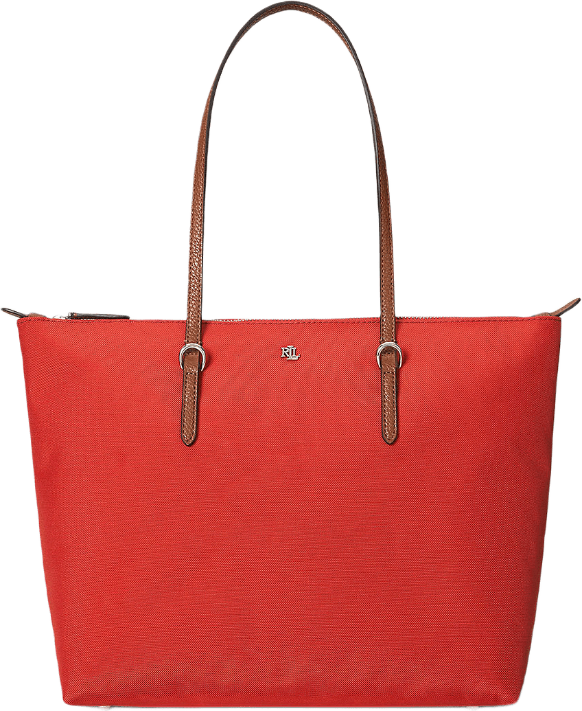 Nylon Medium Keaton Tote, från Lauren Ralph Lauren, i färgen Bright Vermillion/Lauren Tan.
