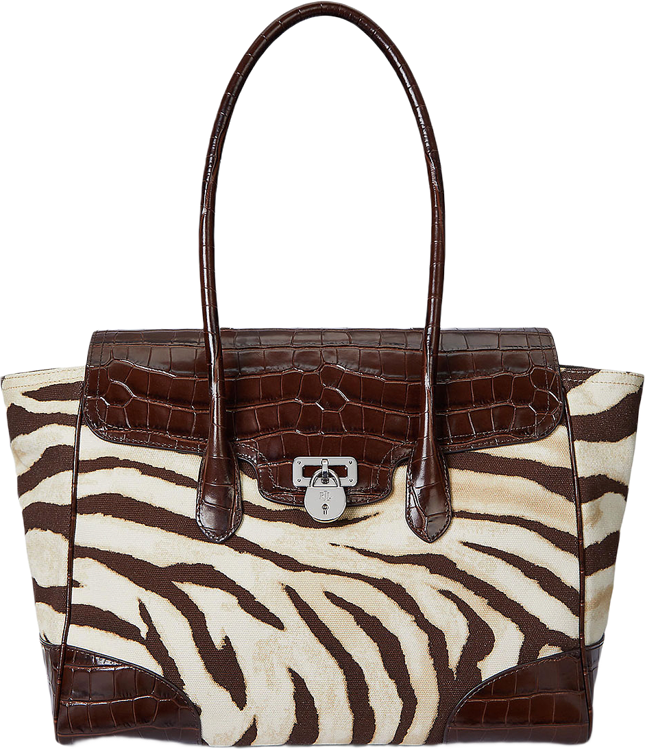 Zebra-Print Canvas Large Tanner Satchel, från Lauren Ralph Lauren, i färgen Zebra/Dark Hickory.