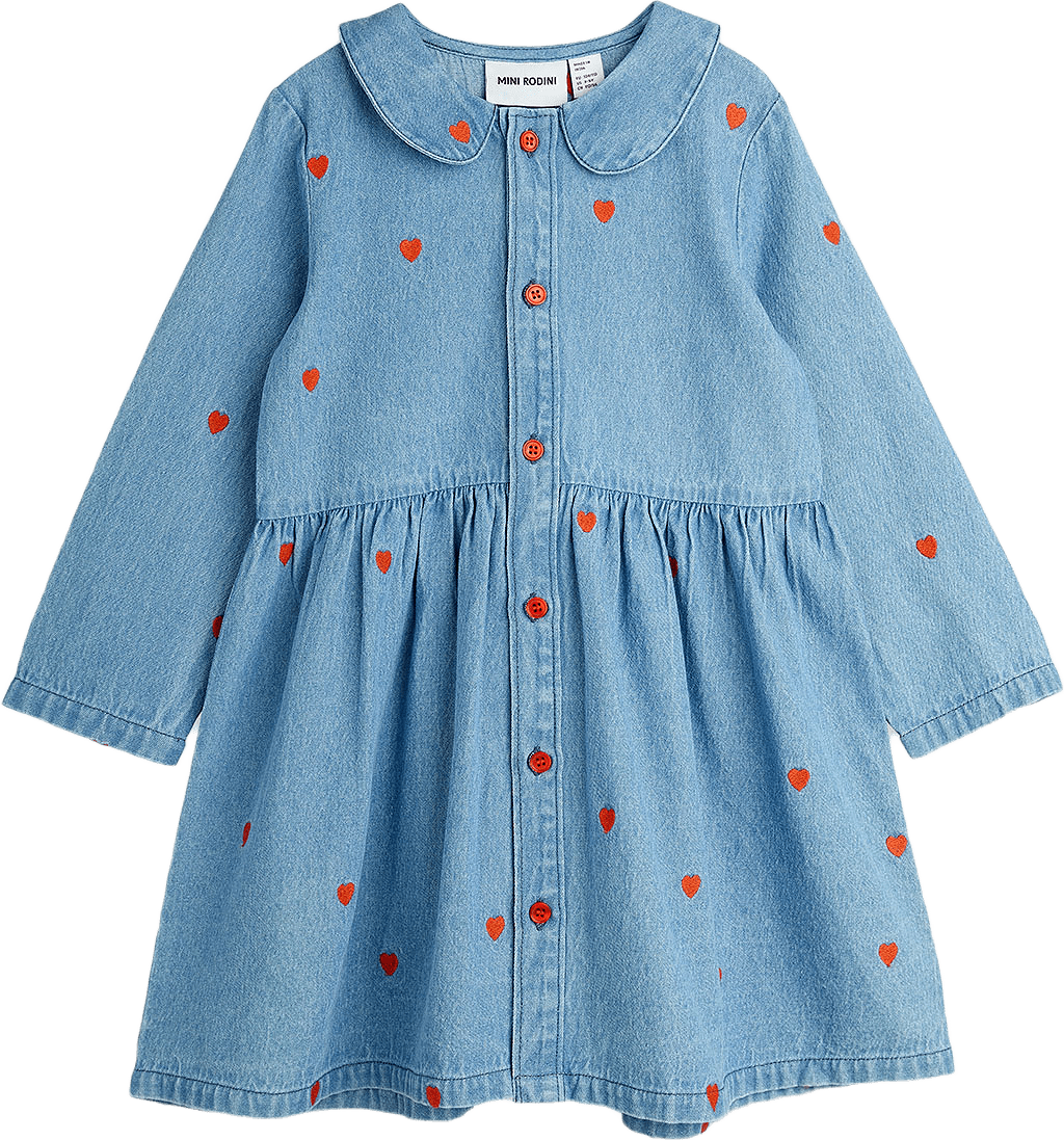Mini Hearts Vävd Klänning, från Mini Rodini, i färgen Blue.