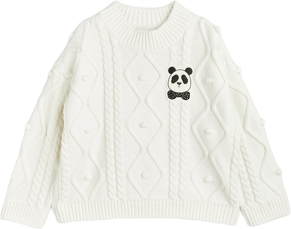 Panda Texture Stickad Tröja, från Mini Rodini, i färgen Offwhite.