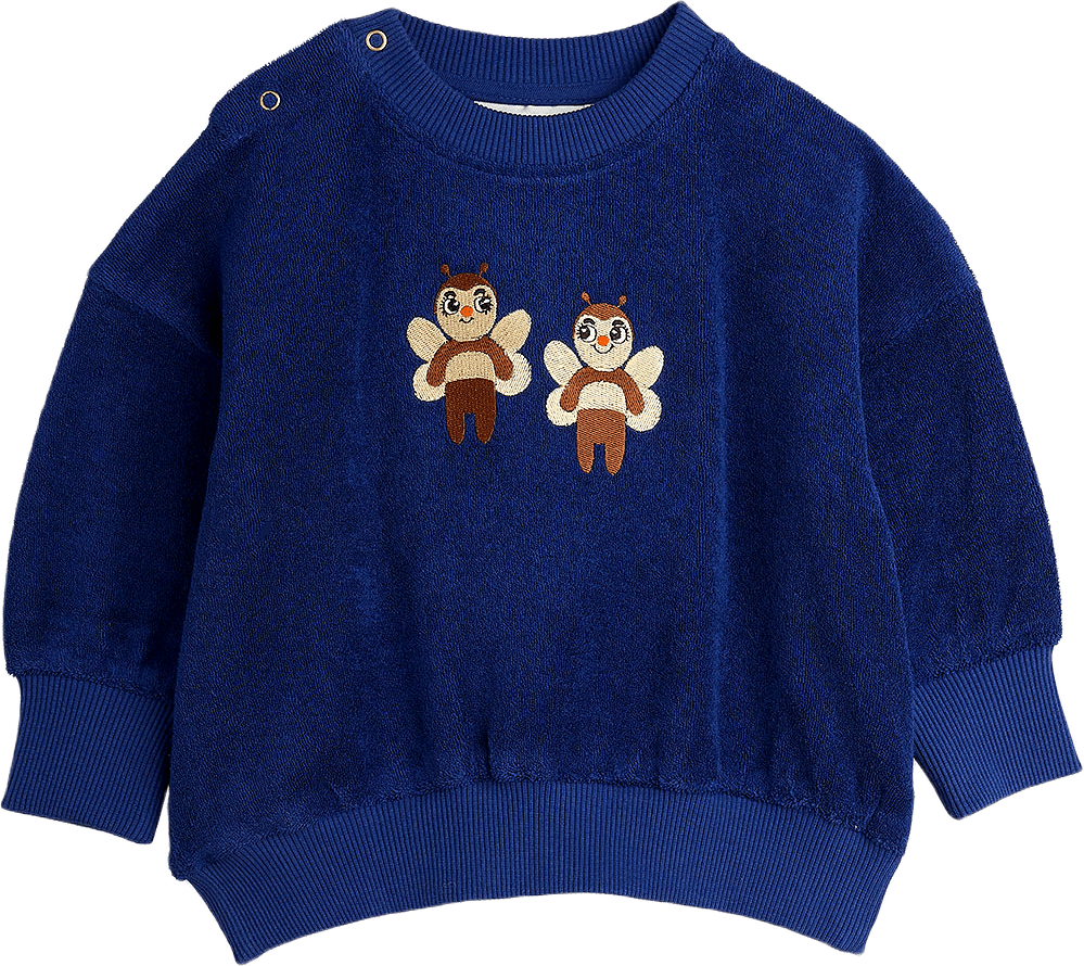Bees Boderad Terry Sweatshirt Baby, från Mini Rodini, i färgen Blue.