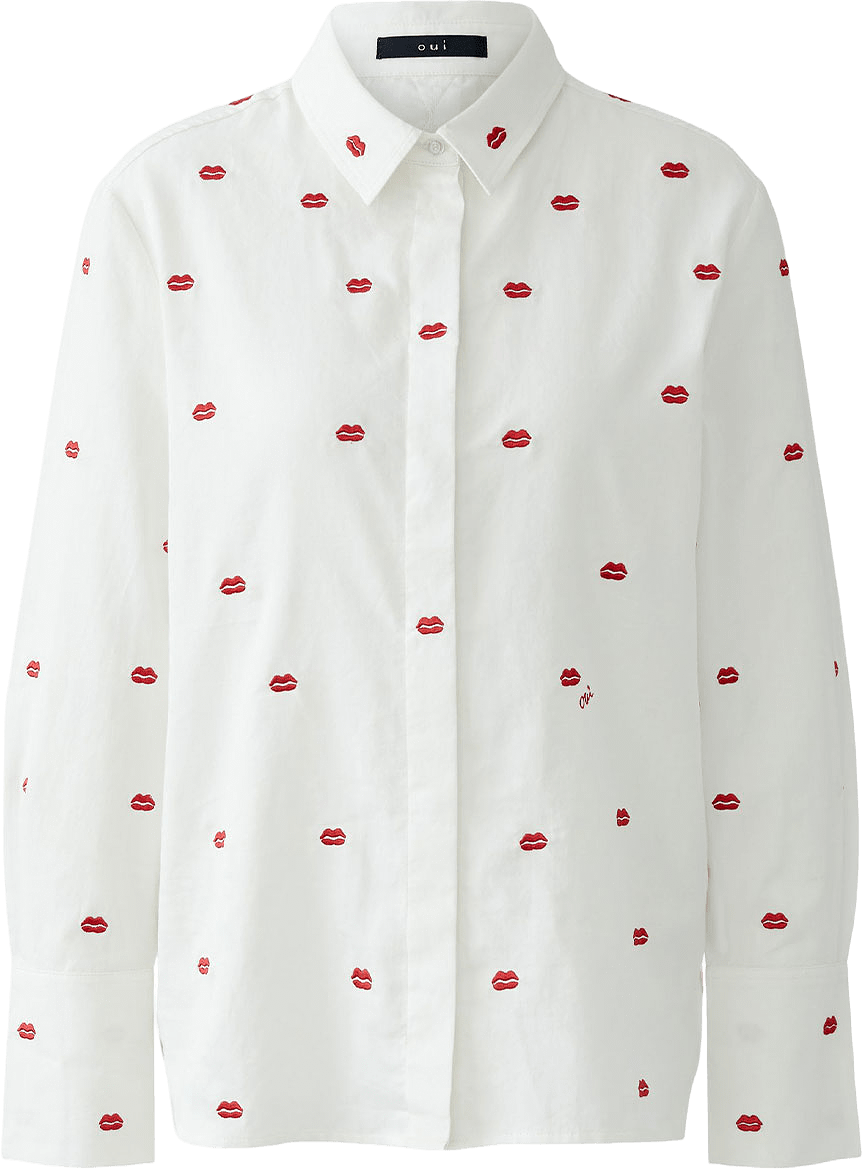Skjorta med pussmunnar, från Oui, i färgen White Red.