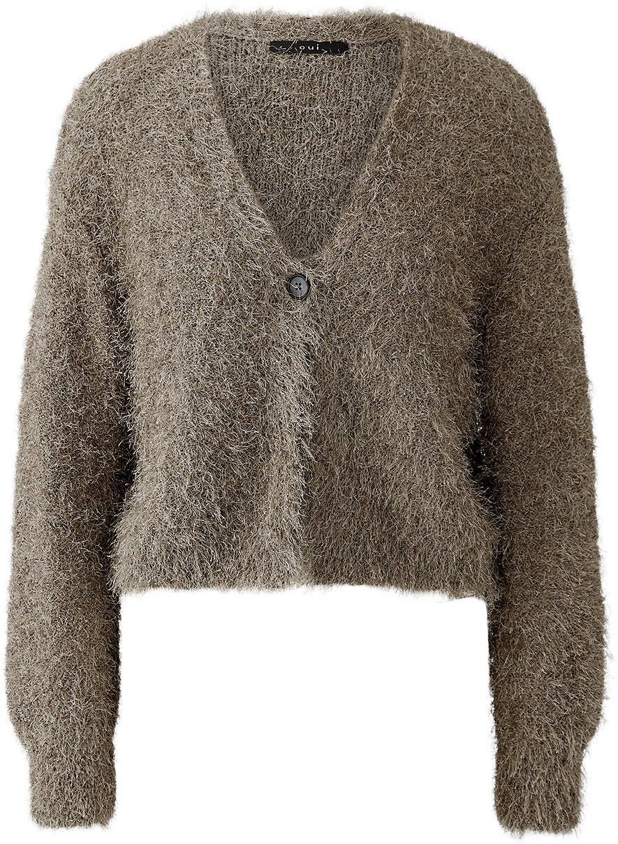 Stickad cardigan, från Oui, i färgen Smokey Taupe.