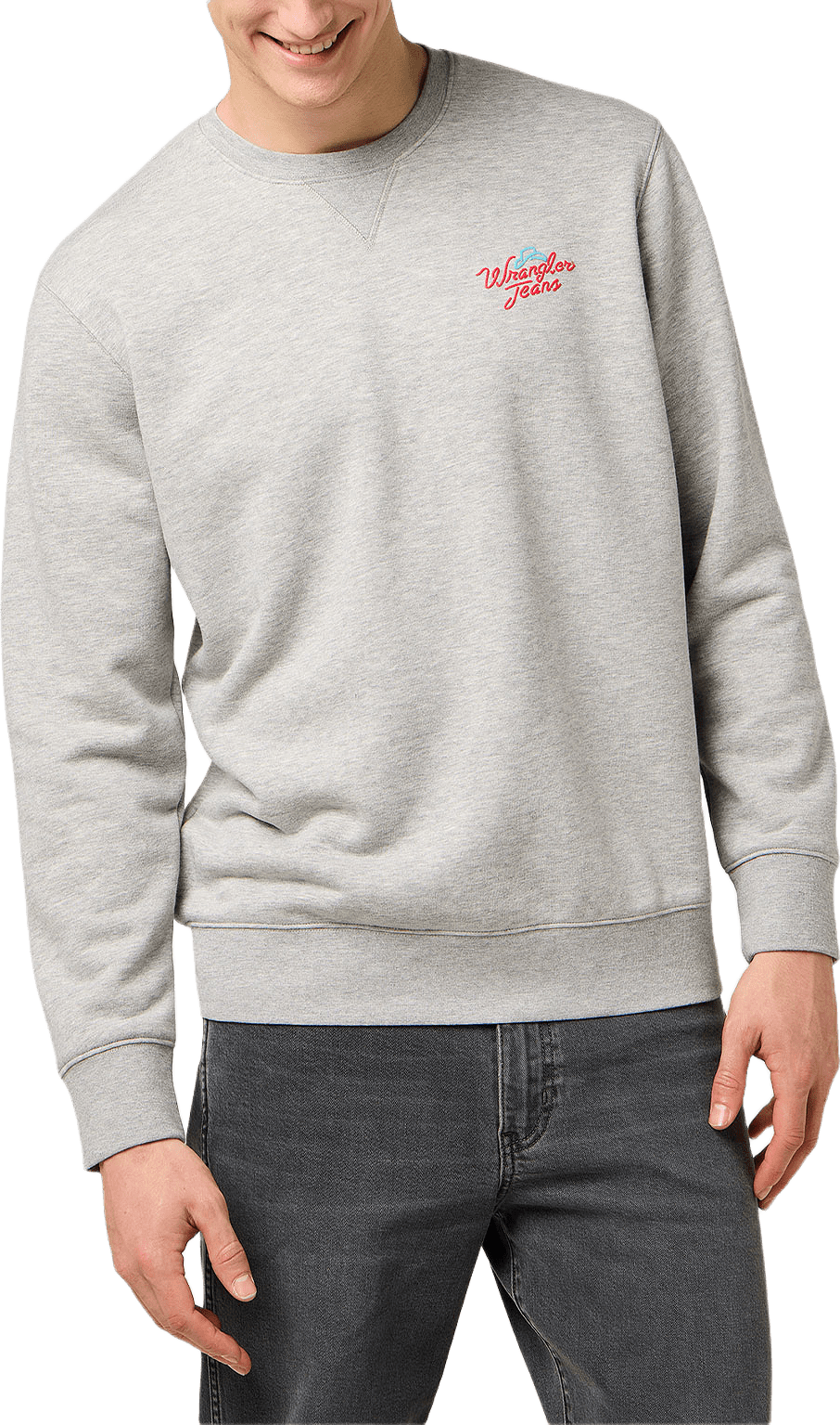 Small Graphic Crew, från Wrangler, i färgen Mid Grey Mel.