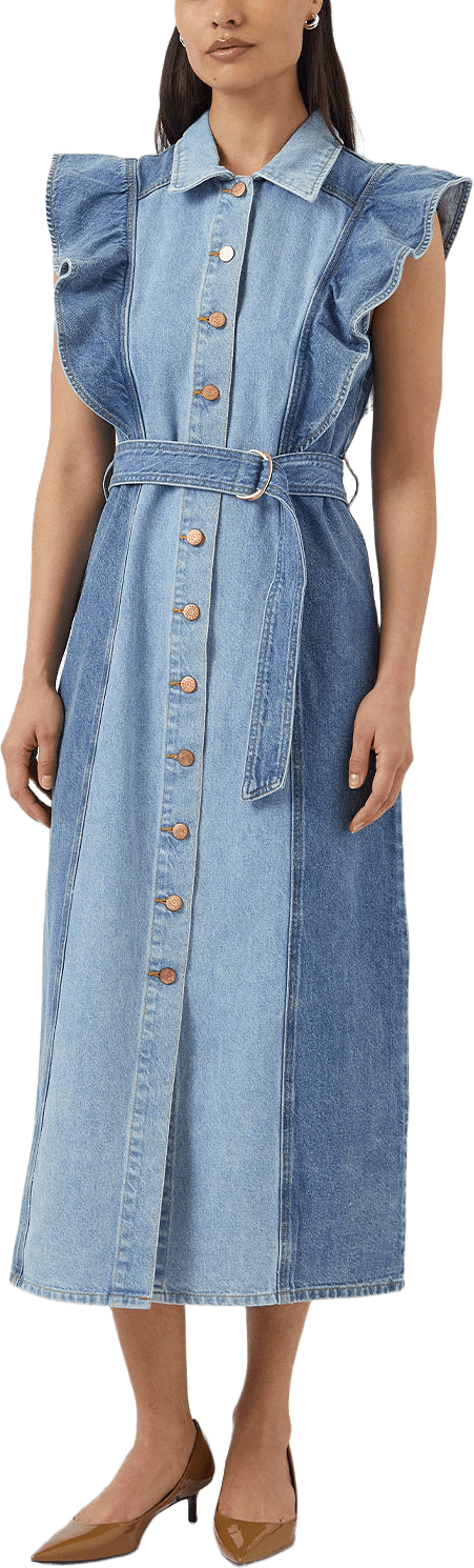 YASCAWI Långklänning, från Y.A.S, i färgen Medium Blue Denim Light Blue Denim Blocking.