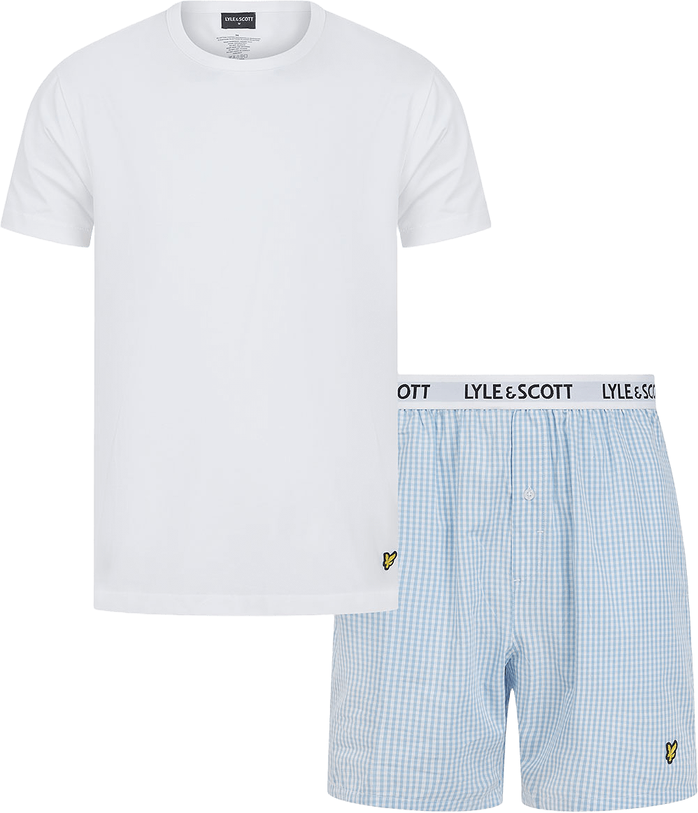 Kyle Pyjamas set, från Lyle & Scott, i färgen Bright White/Chambray Blue Gingham.