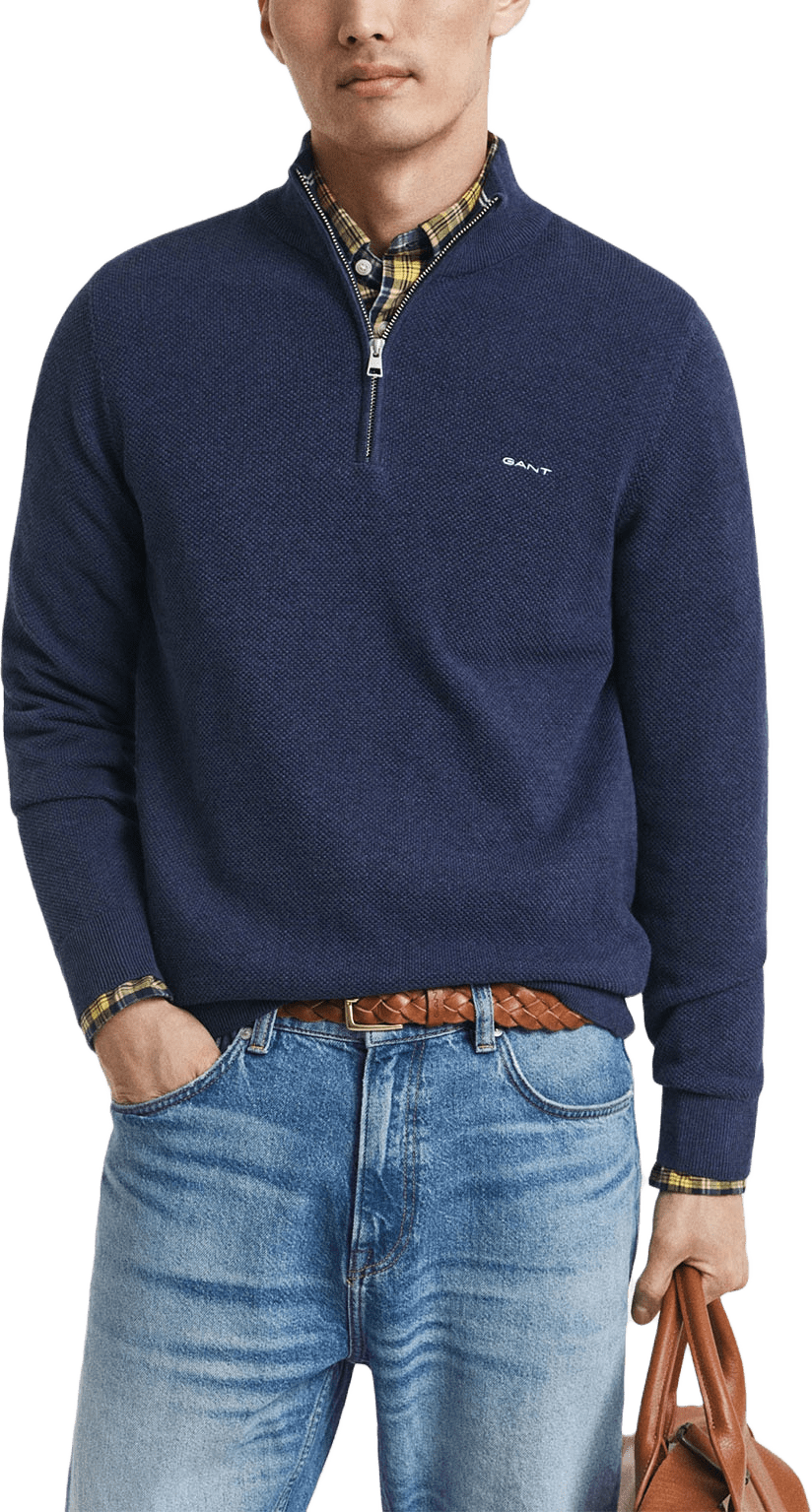 Cotton Piqué Half-Zip Sweater