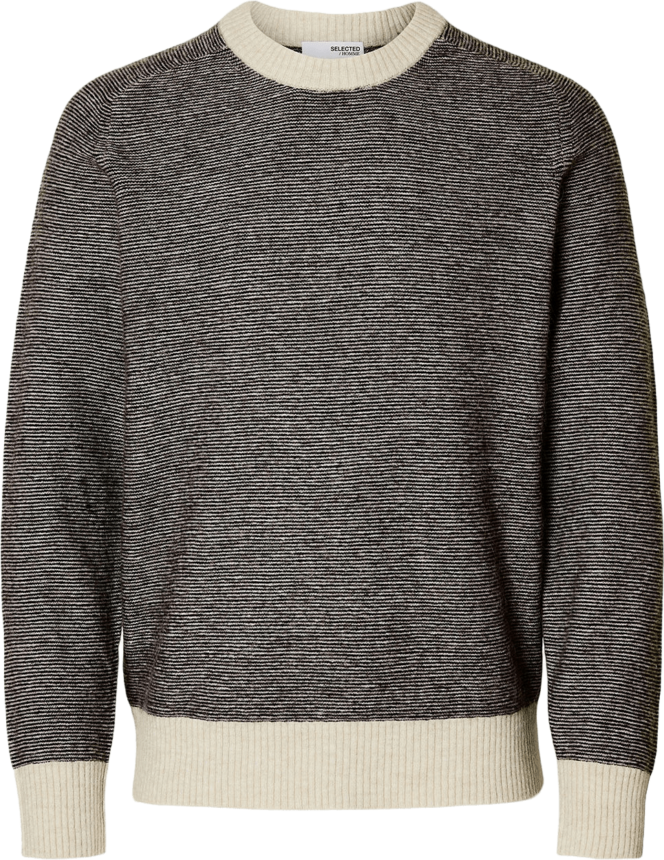 SLHRAI Pullover, från Selected Homme, i färgen Demitasse Ministripe Oatmeal.