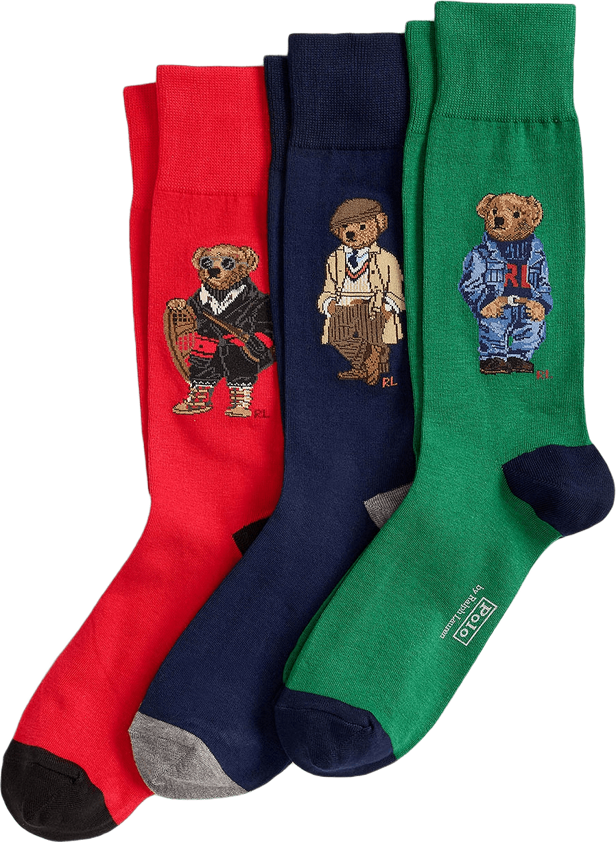 Polo Bear Trouser 3-Sock Gift Set, från Polo Ralph Lauren, i färgen Green/Navy/Red.