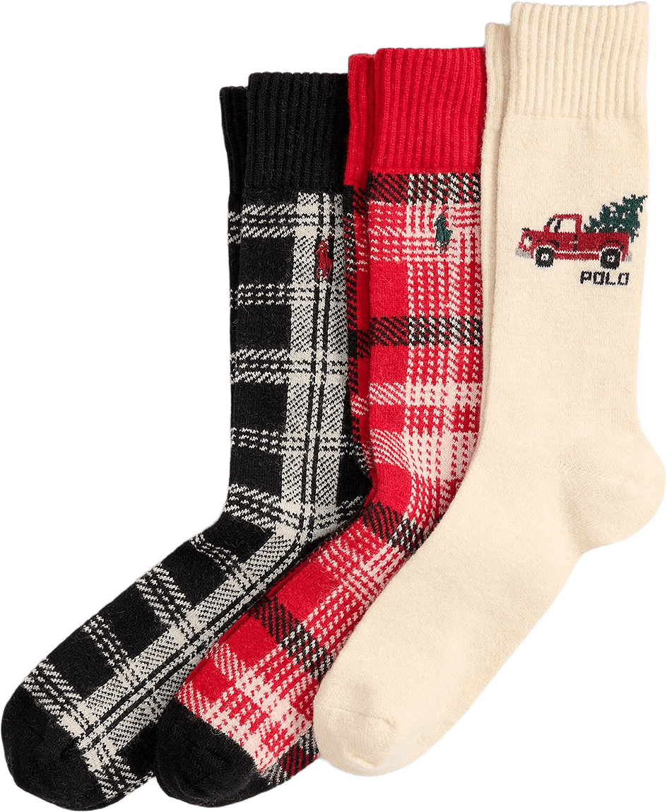 Truck-Intarsia & Plaid 3-Sock Gift Set, från Polo Ralph Lauren, i färgen Red/Cream/Black.